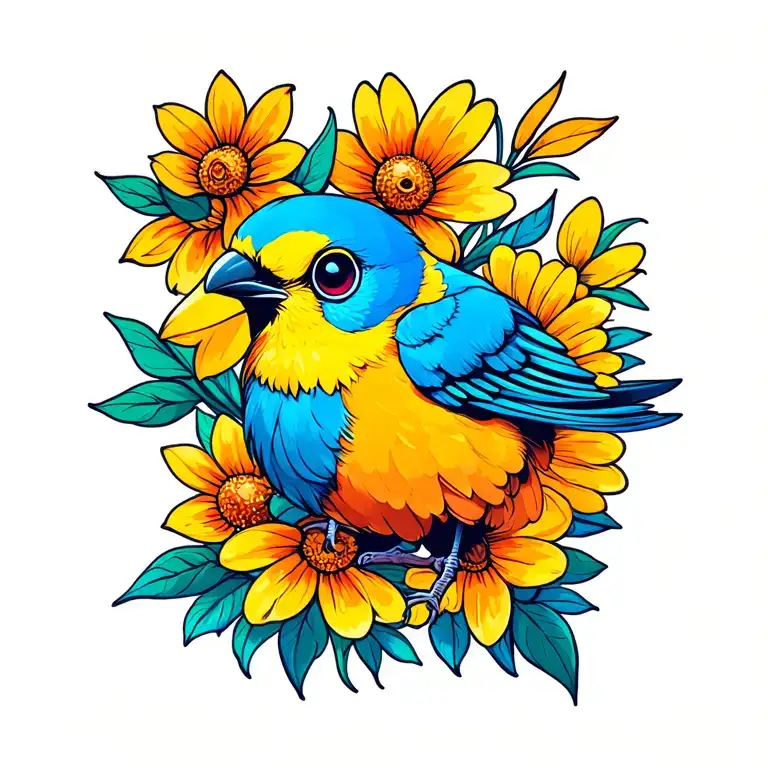 Bird With Flowers