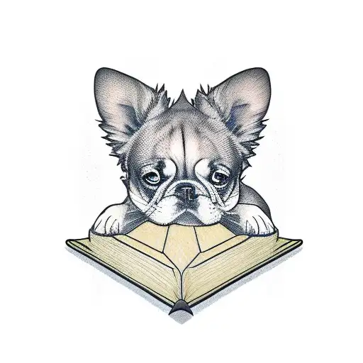 A Minimalist Tattoo Of A Book With A Dog Lying On Top Of It