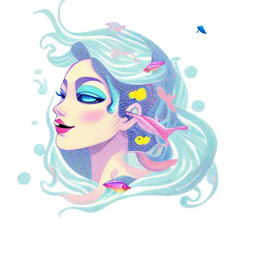 A Serene Mermaid Surrounded By A School Of Colorful Fish