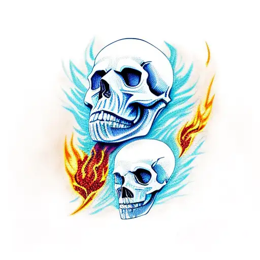 Skull With Fire Abd Crow