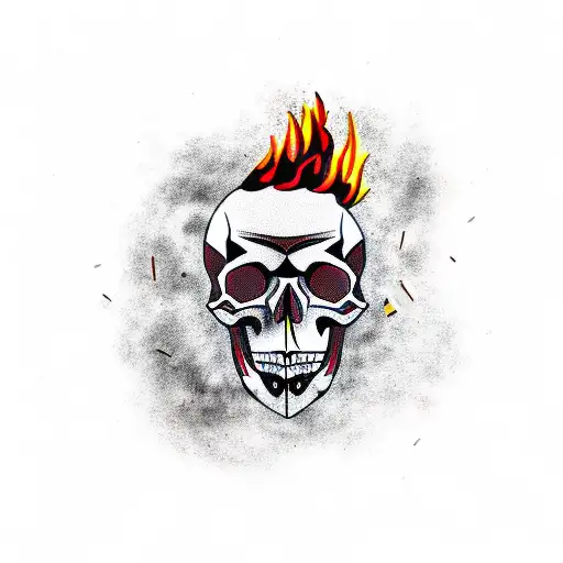 Skull With Fire And Crow Dark Red Black