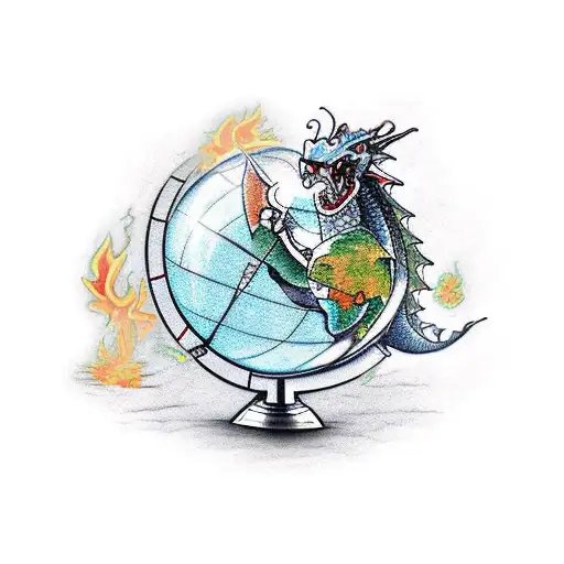 A Dragon Breathing Fire Onto A Globe