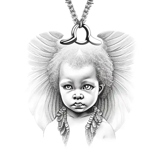 Black Angel Child Holding A Necklace