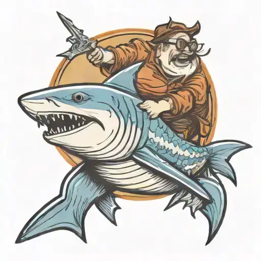 Fat Man Riding Shark