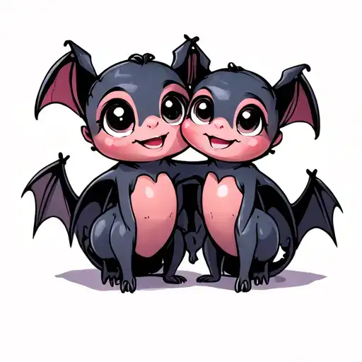 Two Cute Female Bats With Big Eyes That Are Best Friends