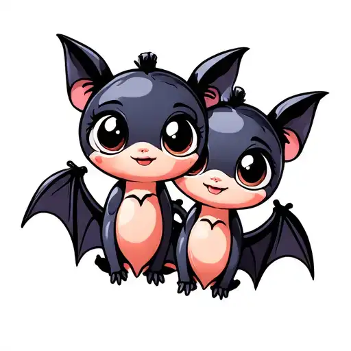 Two Cute Female Bats With Big Eyes That Are Best Friends