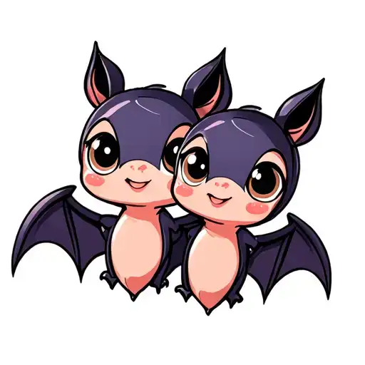 Two Cute Female Bats With Big Eyes That Are Best Friends