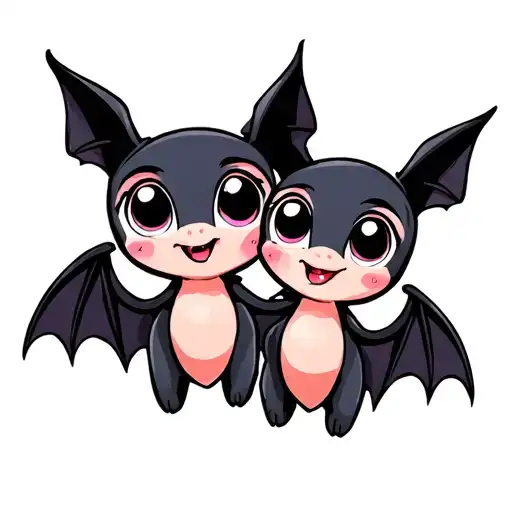 Two Cute Female Bats With Big Eyes That Are Best Friends