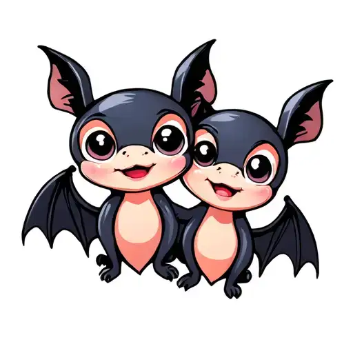 Two Cute Female Bats With Big Eyes That Are Best Friends