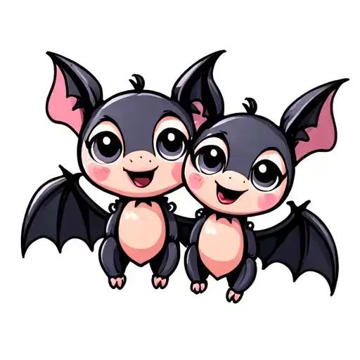 Two Cute Female Bats With Big Eyes That Are Best Friends