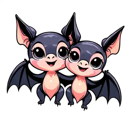 Two Cute Disney Looking Female Bats With Big Eyes That Are Best Friends