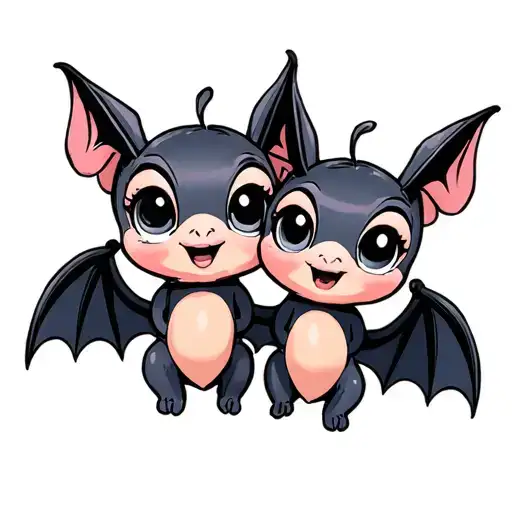 Two Cute Disney Looking Female Bats With Big Eyes That Are Best Friends