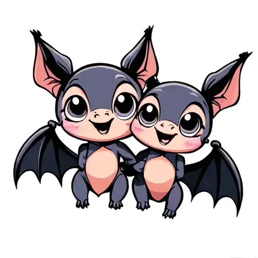Two Cute Disney Looking Female Bats With Big Eyes That Are Best Friends And Hugging