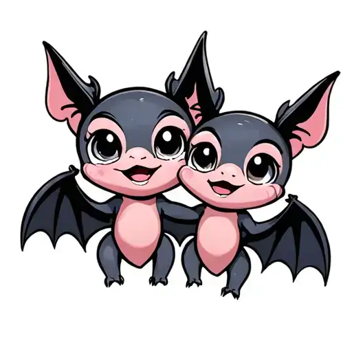 Two Cute Disney Looking Female Bats With Big Eyes That Are Hugging