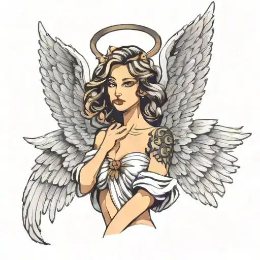 Beautiful Women Stand Sideway Shown As An Angel With Wings