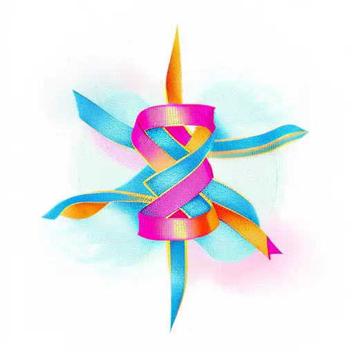 Breast Cancer Ribbon Intertwined With Negative Space