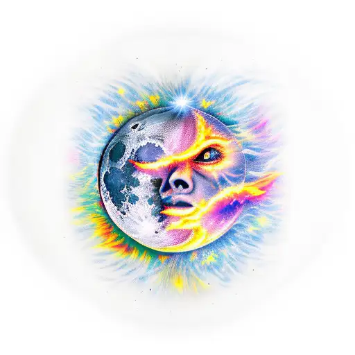 Realistic Moon Engulfed In Vibrant Flames