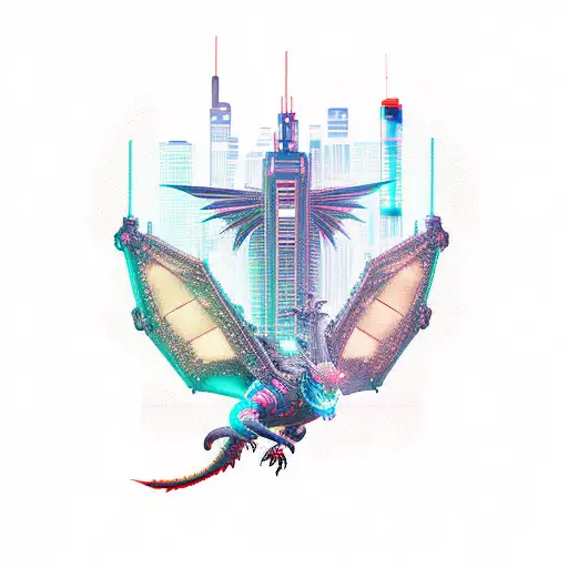 A Cyberpunk-inspired Dragon Soaring Over Night City