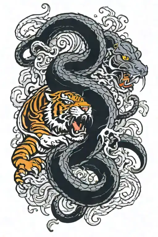 Kraken Fight Tiger Surrounded