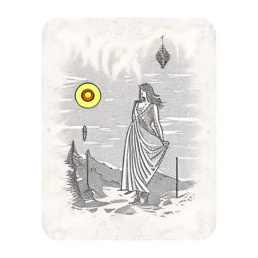 A Vintage Car Driving Through A Tarot Card-inspired Landscape