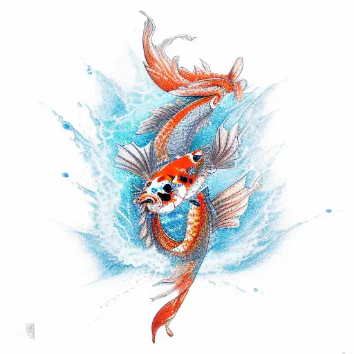 A Koi Fish Transforming Into A Dragon As It Swims Through A Digital Landscape