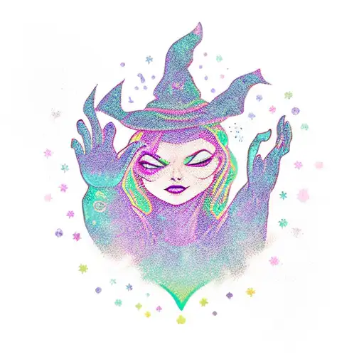 A Witch Casting A Powerful Spell With Colorful Energy Radiating From Her Hands