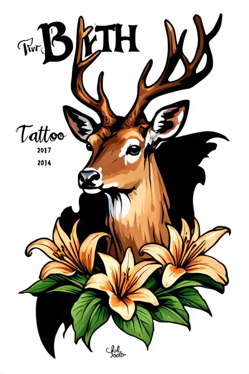 Cerf Wood With Lilies And Birth Dates