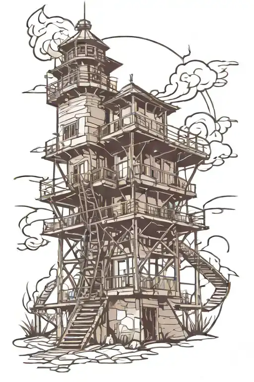 Fire Tower Silhouette Surrounded