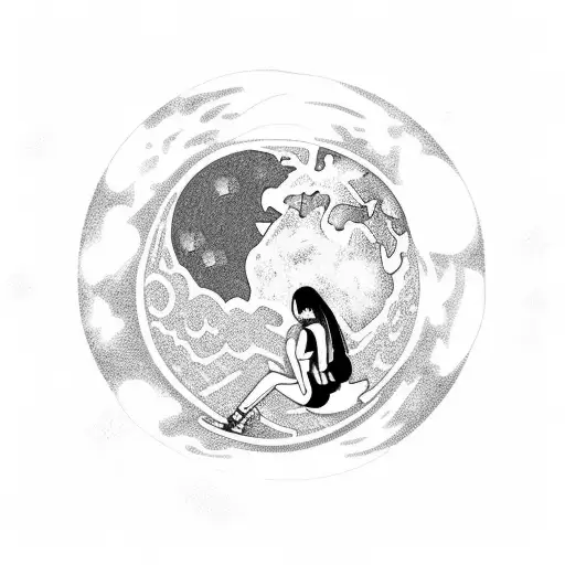 Red Head Sitting On Top Of The Moon Looking At The Earth With Headphones On