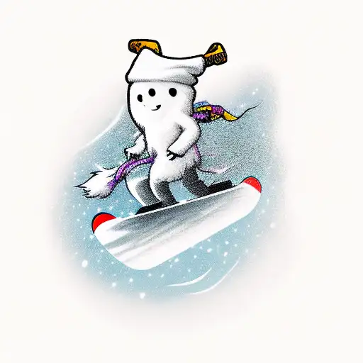 Cartoon Ghost Riding A Snowboard