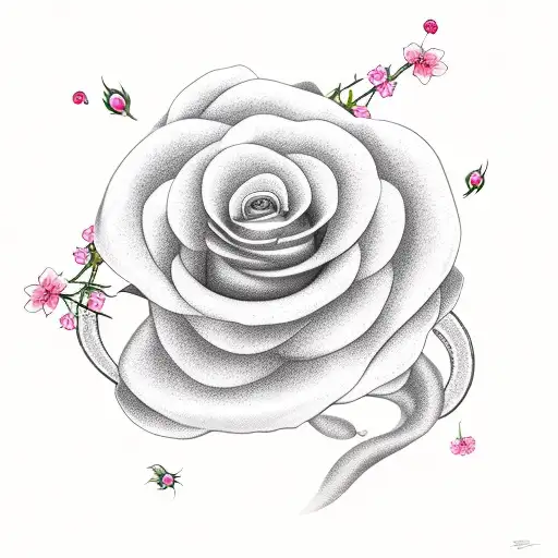 Cherry Blossom And Rose And Snake