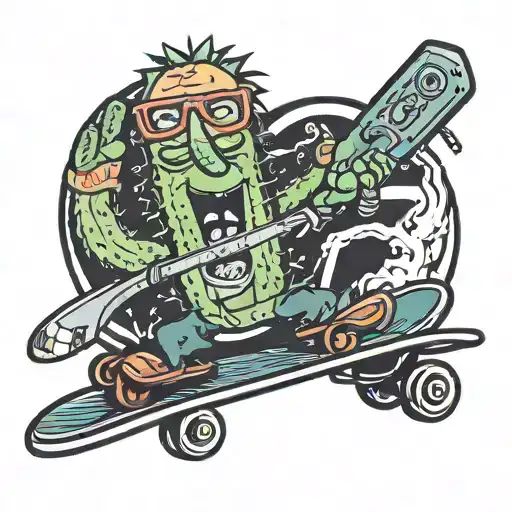 A Cactus On A Skate With A Knife In A Clipper And Glasses
