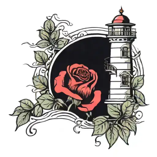 Lighthouse And Roses Surrounding