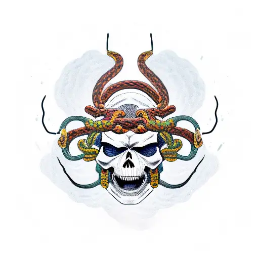 Samurai Skull With Intertwined Snakes