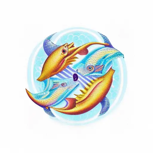 The Initials T And M At Dusk On The Beach Wrapped With A Pisces Sign