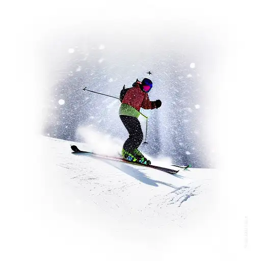 A Skier Gracefully Carving Down A Snowy Mountain Slope With A Breathtaking Sunset Backdrop