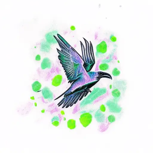 Raven Flying With Green Foliage