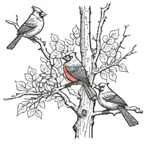 Birch Trees With Cardinal