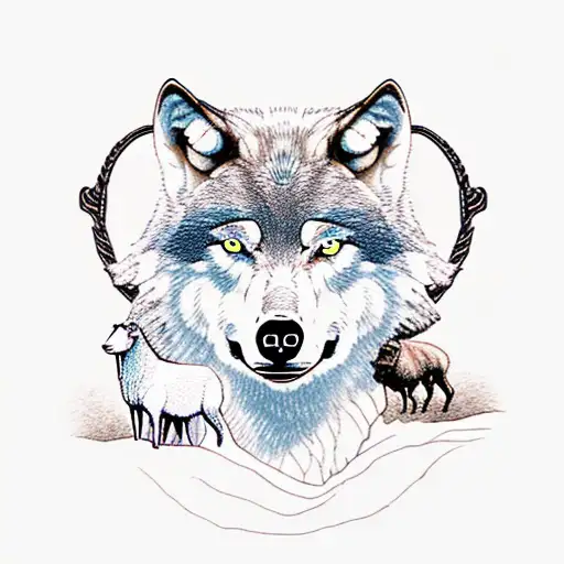 Wolf And Bears In A Forst And Sheep That The Sheep Standing Vedy