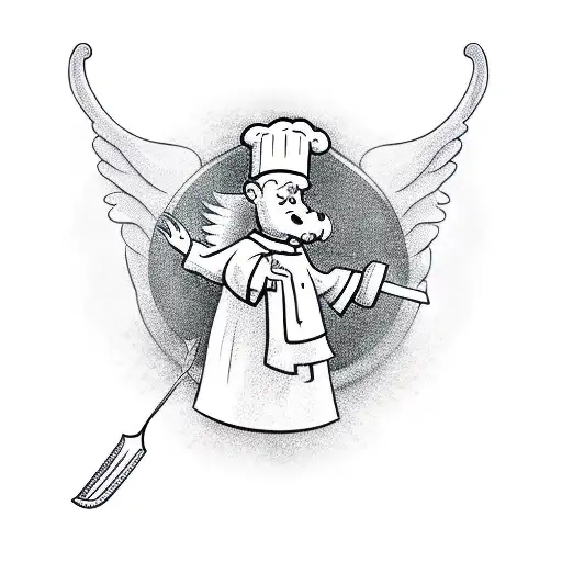 An Angelic Dragon Holding A Holy Chef's Hat And Cooking Utensils