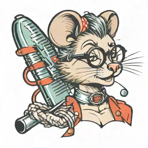 Pin Up Female Barber Rat Wearing Glasses And Hairdressing Tools