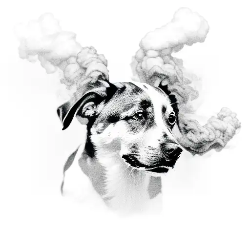 A Grayscale Portrait Of A Dog With Smoke Forming Its Silhouette