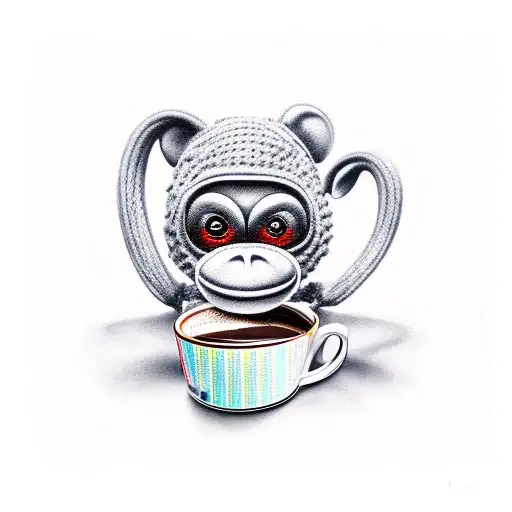 Sock Monkey Holding A Cup Of Chocolate Milk