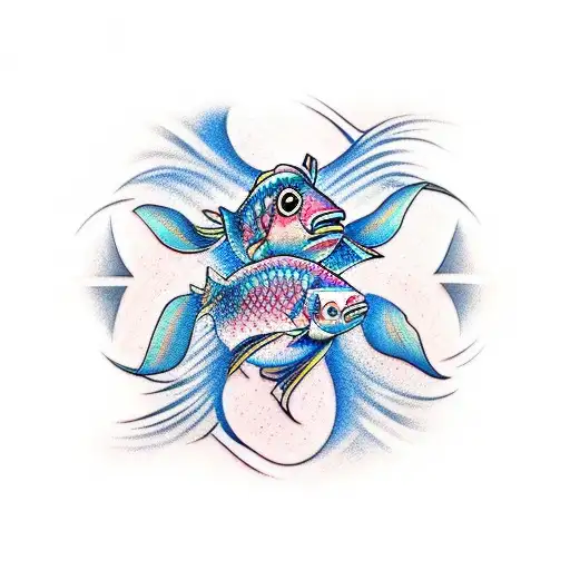 2 Matching Tattoos Of A Neotraditional Fish