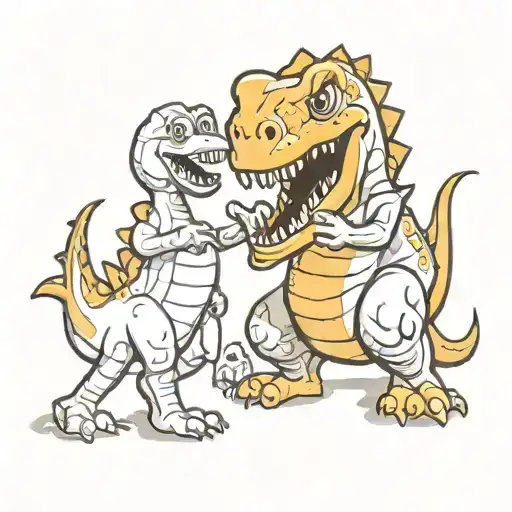 New School Dinosaur Father And Son High Fivew