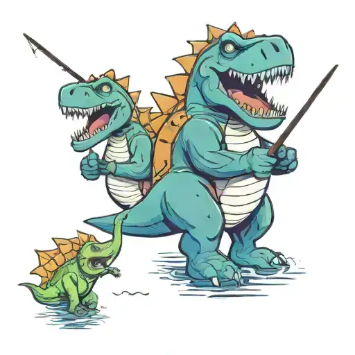 New School Dinosaur Father And Son Fishing