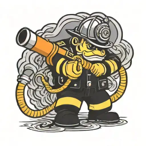 A Firefighter Holding A Hose That Turns Into A Musical Staff Tattoo
