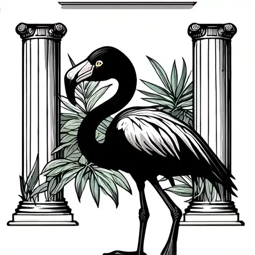 Sleep Token Black Flamingo Standing Between Grand Pillars With Foliage