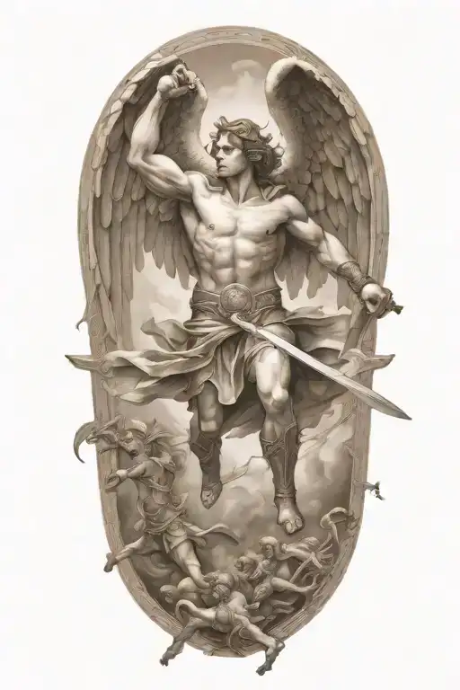 Archangel Michael Defeating A Demon In A Epic Battle