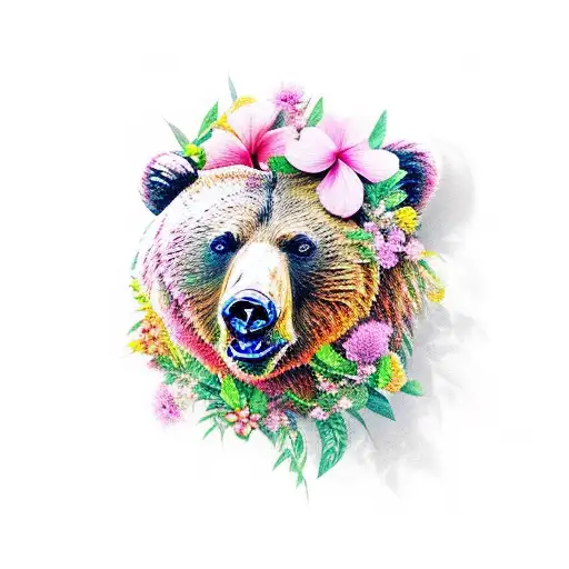 Brown Bear With Hibiscus Flowers